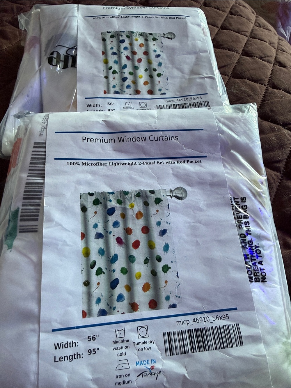 Colorful Paint Splash Microfiber Curtain Panels (2) packs for total of 4 panels